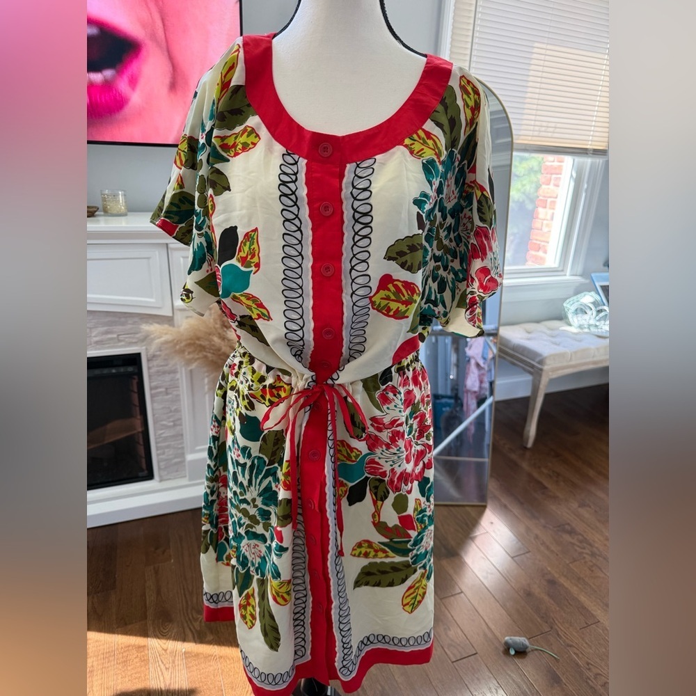 New York & Company Gorgeous Floral Midi Dress with Red and Green Accents - Picture 2 of 5